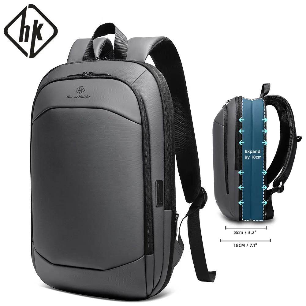 HK Business Backpack for Men 17 Inch Laptop Backpack with USB Port Slim Expandable Waterproof Travel Bag Large Work Computer Bag