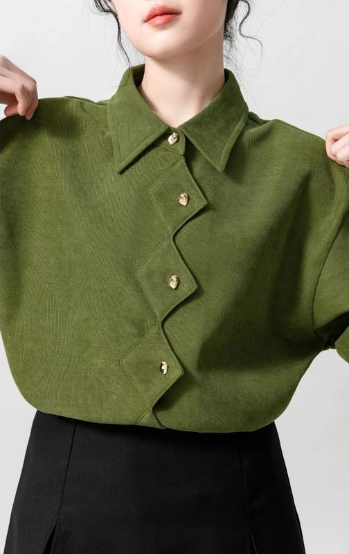 Blouse Women Vintage Green Skirt Fashion New Full Sleeve Autumn Spring Office Lady Women Top All-match Mori Girl