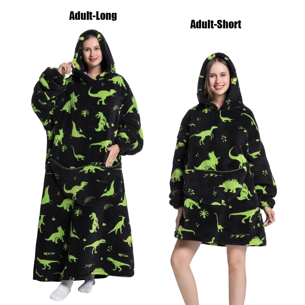 140cm Super Long Wearable Blankets With Sleeves Adult Oversized Hoodies Thick Flannel Sweatshirts Men Women Cozy Soft TV Blanket