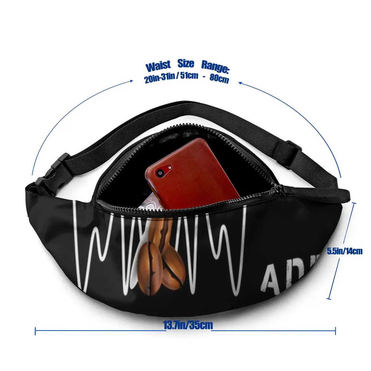 Caffeine Waist Bag Pattern Polyester Waist Pack Bicycle Teenagers Bag