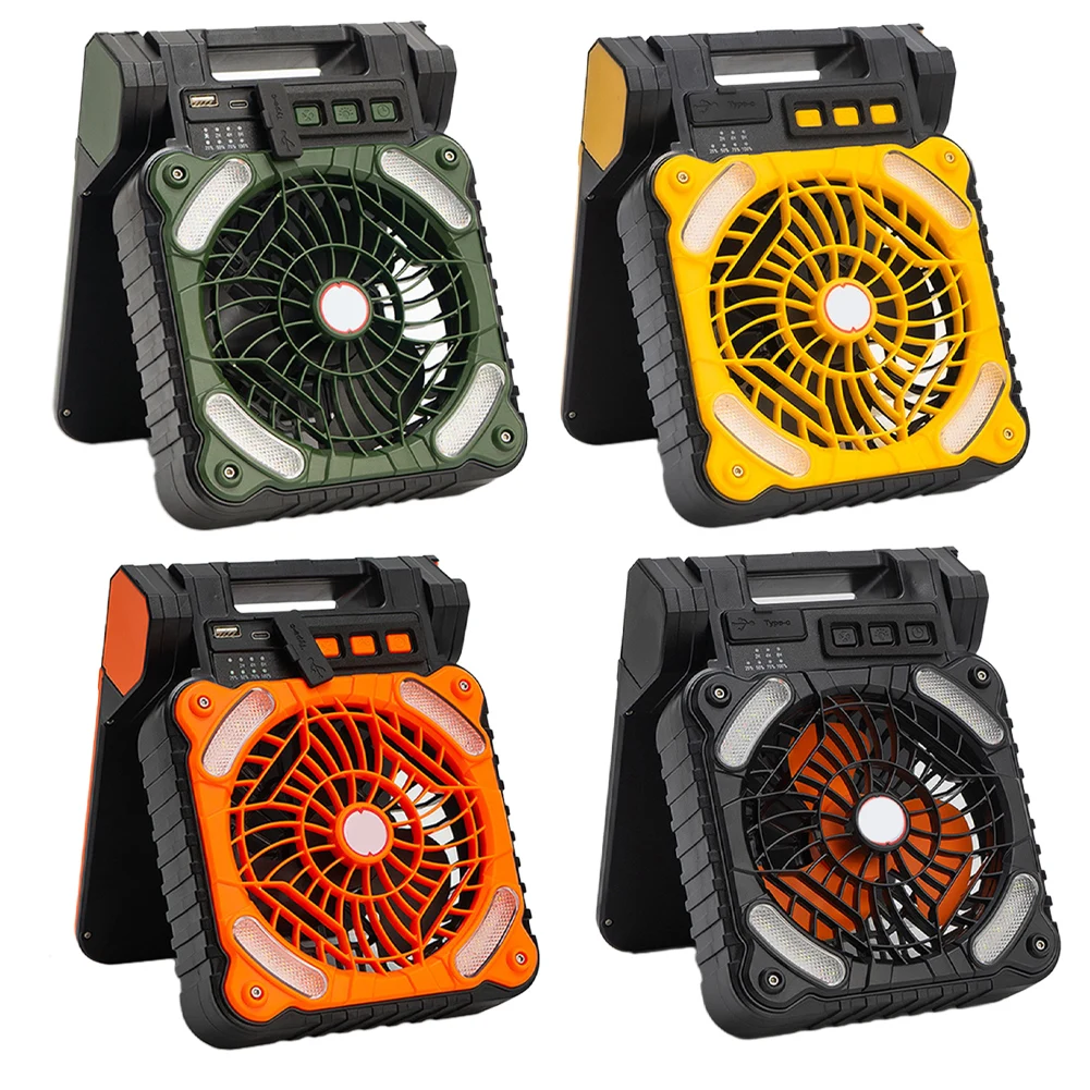 

1pc Outdoor Camping Fan With Light Rechargeable Folding Desk Silent Fan Camping Lighting Multi-speed Wind Speed Adjustment