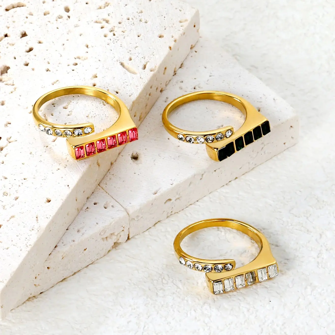 

LUXUKISSKIDS Irregular Rhinestone Cuff Rings Waterproof Square Shiny Zircon Finger Accessories for Wedding Female Festival Gifts