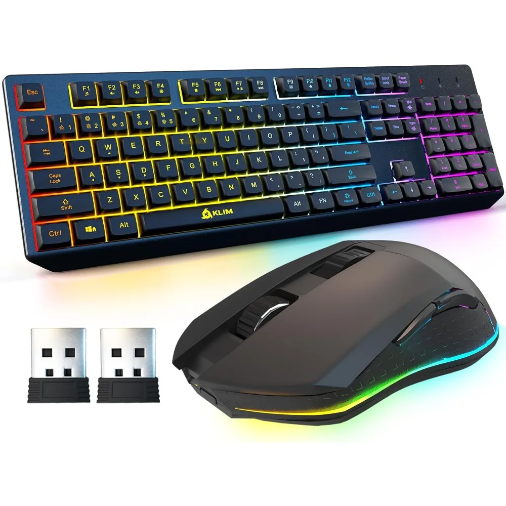 RGB Backlit Gaming Keyboard & Mouse Combo, Rechargeable, Ergonomic, Dual USB, Multi-Platform