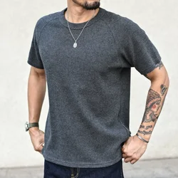 Sauce Zhan Tops & Tees Mens T Shirt  WAFFLE PATTERN O-Neck Short Sleeve T-shirt Pure Cotton Loose Fit 230 g