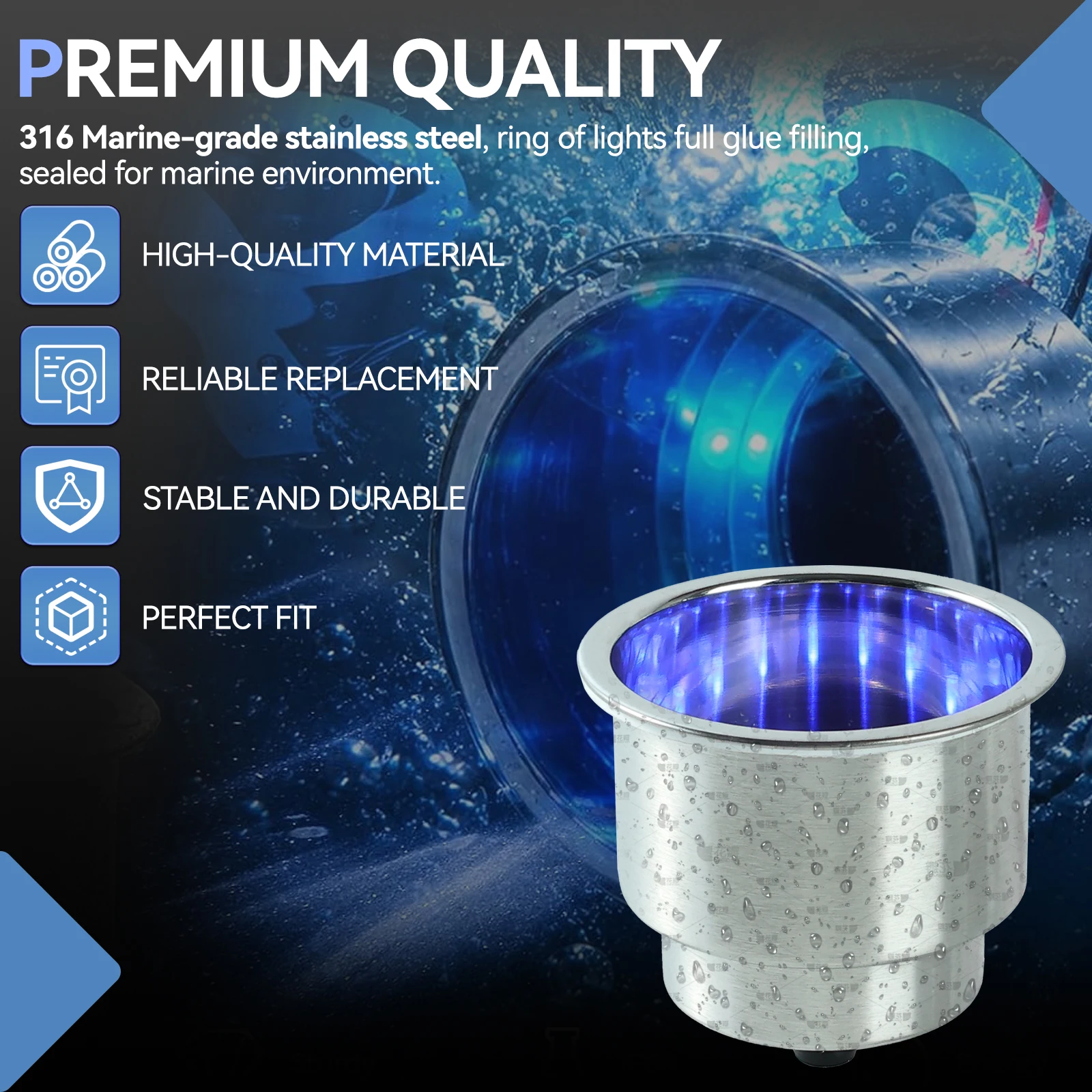 12V Marine Boat Stainless Steel LED Cup Drink Holder LED for Yacht RV Camper Car Truck Sofa Recessed Beverage Bottle Stand New