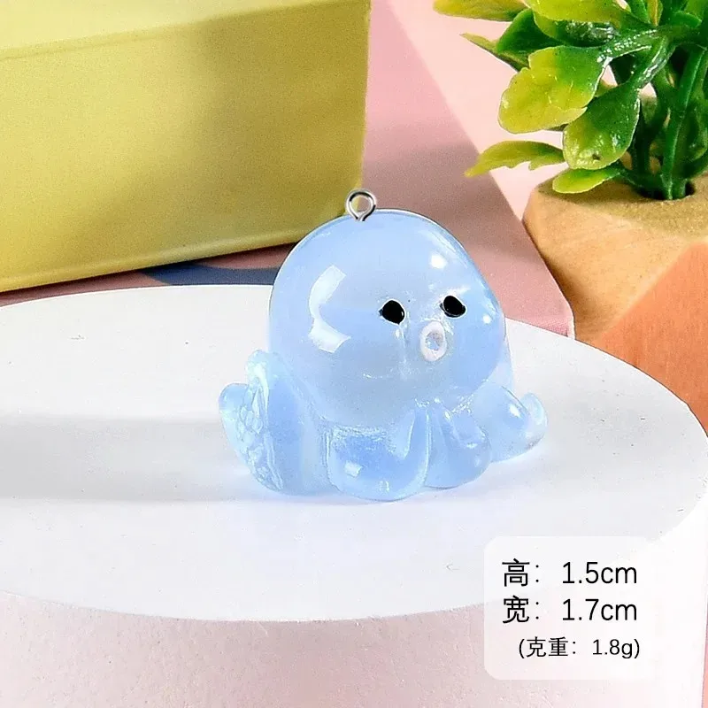10pcs Cute 3D Luminous Octopus Marine Animal Charms Resin Pendant for Jewelry Making Accessories DIY Earrings Necklace Keychain