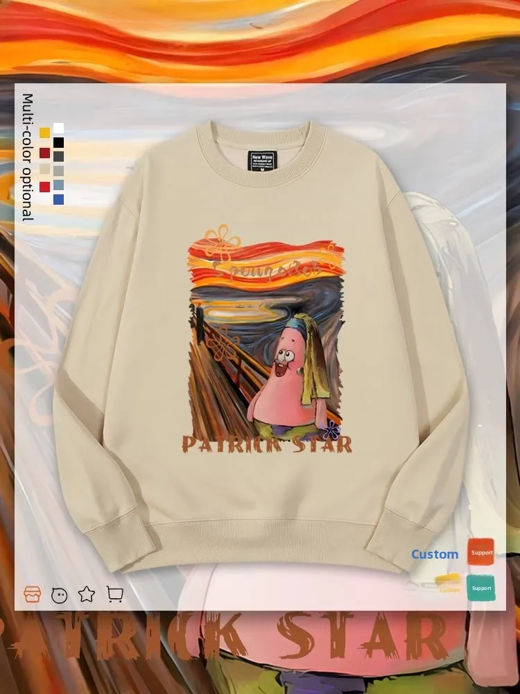 

Модная толстовка оверсайз с круглым вырезом и флисовой подкладкой, с коллаборационным дизайном по мотивам всемирно известных картин, для студентов, зимняя, повседневная