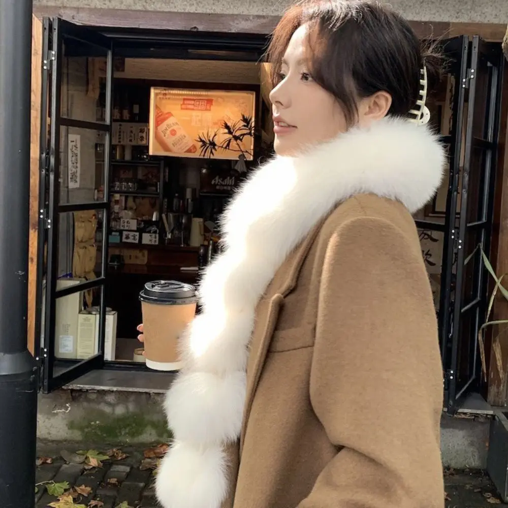 

Cute Faux Rabbit Fur Magnetic Imitation Fur Scarf Thicken Warm Plush Scarf Shawls Soft Pure Color Bib For Girls