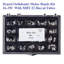 Bandas molares de acero inoxidable para ortodoncia, Kit de bandas molares dentales de 80 piezas, 1er Molar 16-35 # con tubos bucales de acero inoxidable