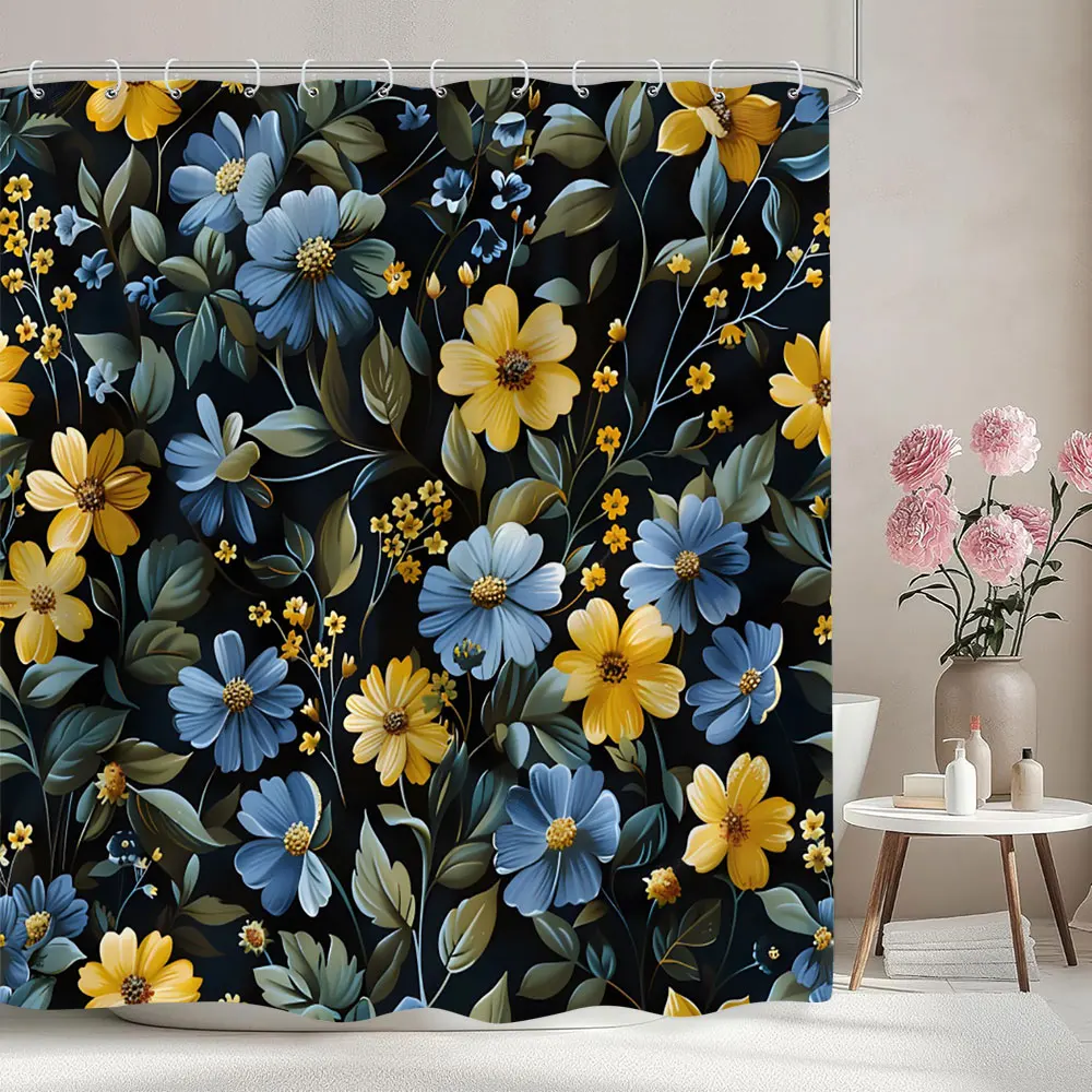 Vintage Floral Shower Curtain Colourful Flower Watercolour Flower Artist Home Polyester Fabric Shower Curtains Bathroom Decor