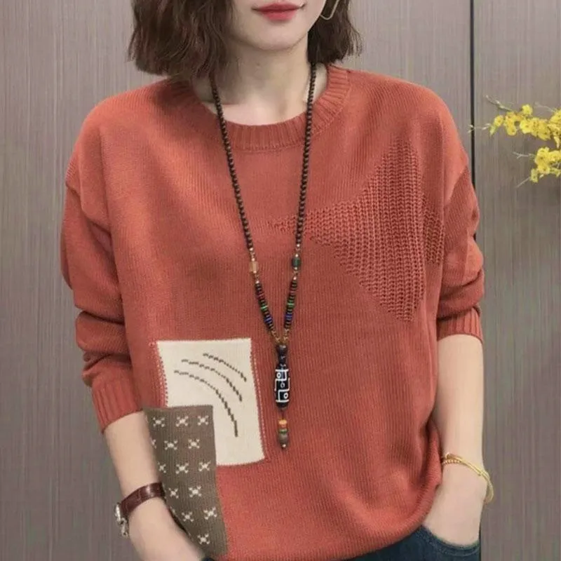 

Retro New Sweater Women's Autumn And Winter Bottoming Shirt O-neck Warm Pullover Top Middle Aged Mother Knitted Jumper