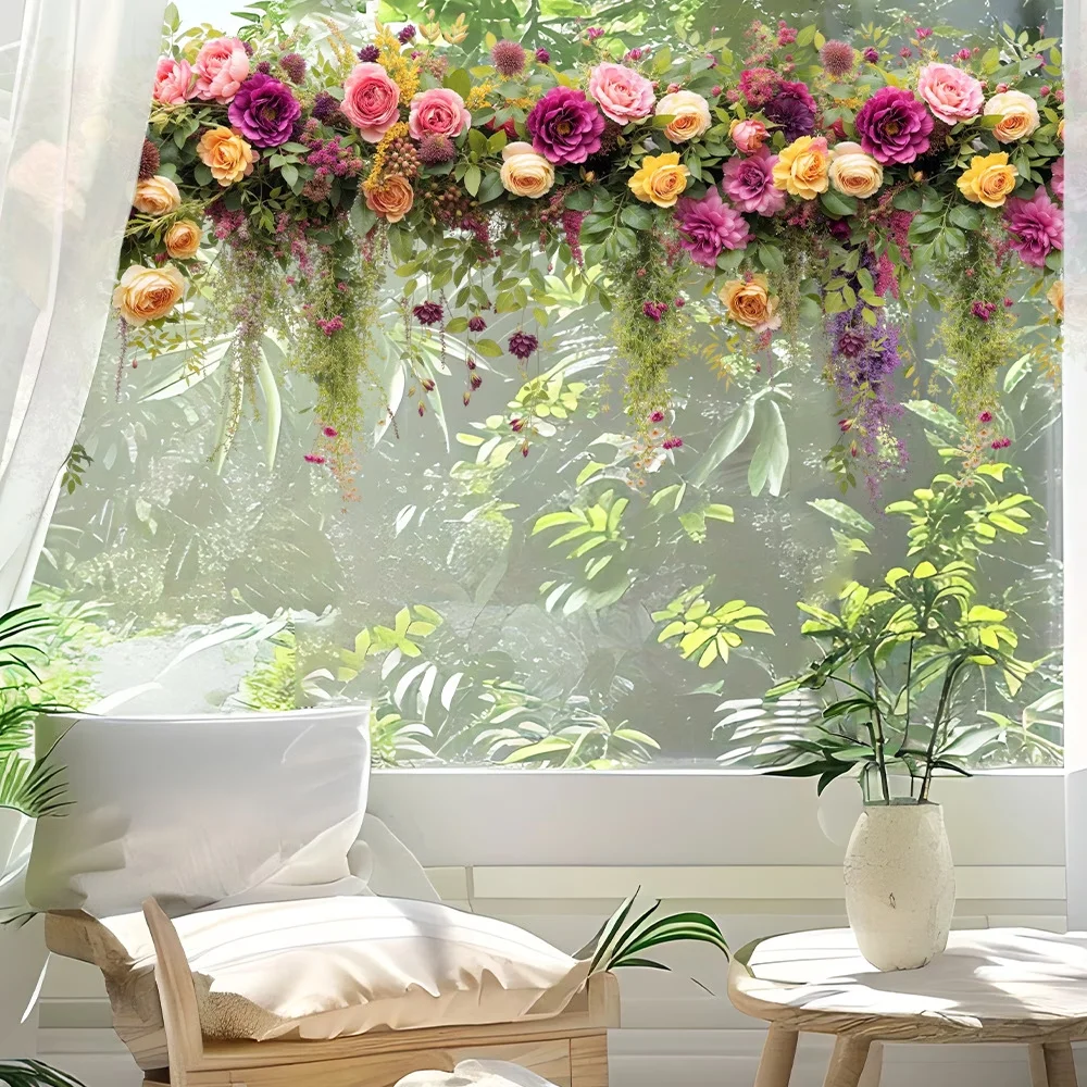 1pc Rose Vine Man Flower Cluster Pattern Glass Stickers Living Room Bedroom Window Home Decoration Electrostatic Stickers