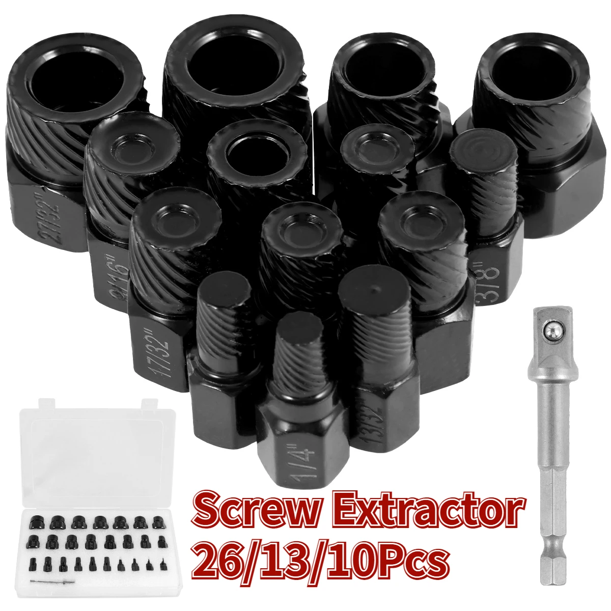 26/13/10Pcs Bolt Nut Extractor Set Damaged Impact Bolt Nut Remover Tool Broken Screw Stud Removal Kit Rusted Screw Extractor Kit