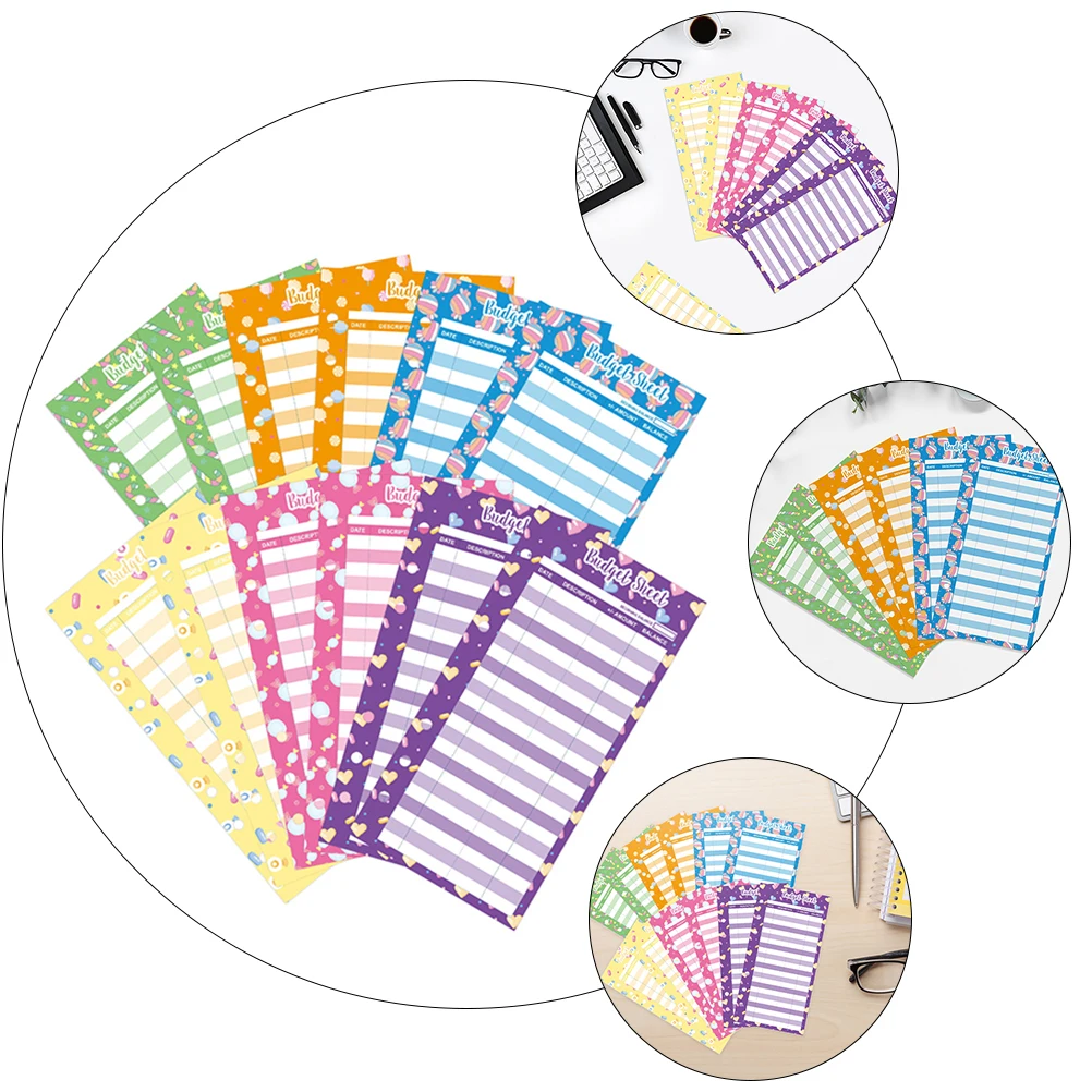 แผ่นบันทึกการใช้จ่ายแบบง่าย 24 ชิ้น ลายลูกกวาด สำหรับบันทึกการใช้จ่ายรายละเอียด ใช้ได้ทั้งในบ้าน โรงเรียน และธุรกิจ