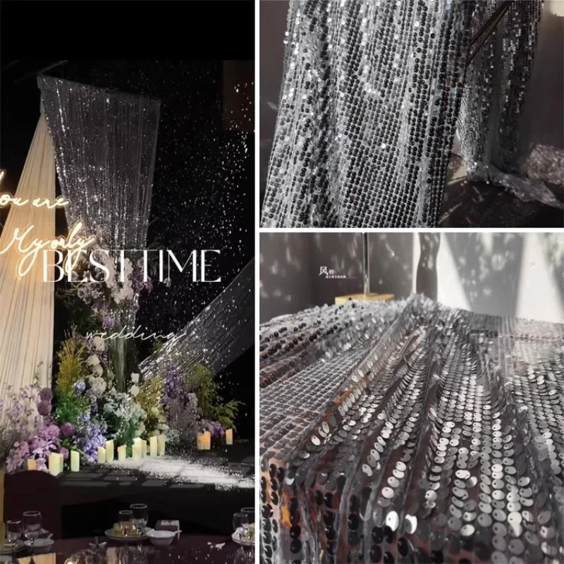 Wedding Silver Sparkling Fabric for DIY Sewing Scene Matching with Hanging Fabrics Styling Decoration Wedding Wholesale Cloth