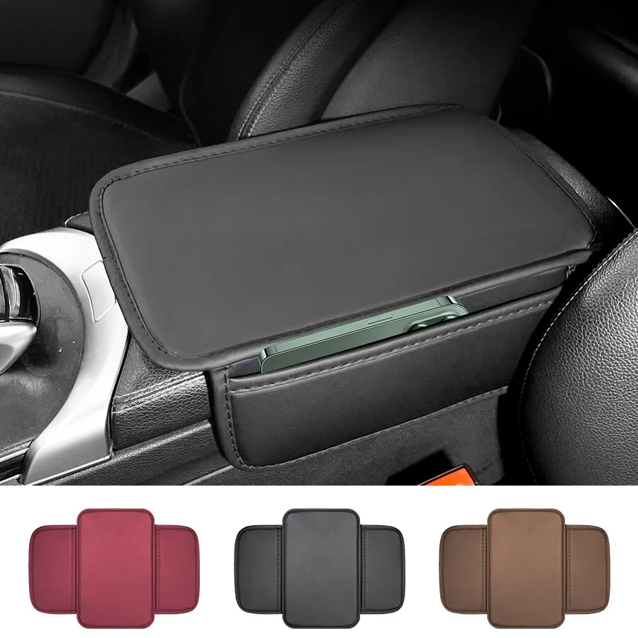 Almofada de apoio de braço do carro universal cotovelo suporte almofada de caixa de descanso de braço universal com ambos os lados saco de armazenamento interior couro do plutônio