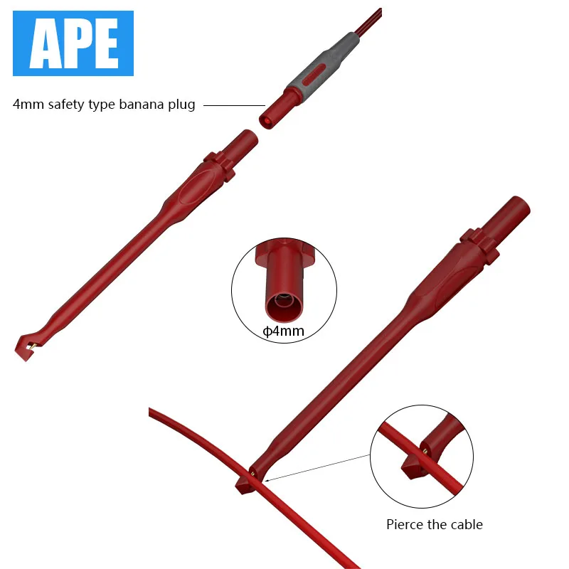 Kit di puntali per multimetro automobilistico con sonde per forature con Clip per Piercing a filo Set di cavi per Test di estensione con spina a