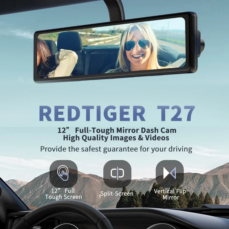 Redtiger Wifi Dual Mirror Dash Cam Front and Rear 4k Dash Cam Doble Camara Mirror Dash Cam