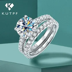 3Carat Full Moissanite Row Rings Set Certified Four Claw D Color Diamond Bridal Ring Engagement Wedding Band For Women KUTPF