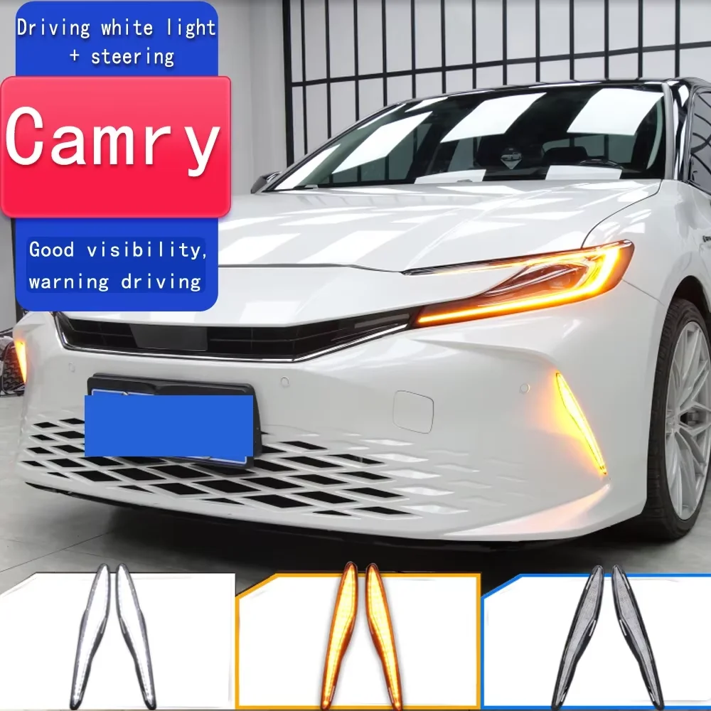 

2PCS Car LED Front Bumper Daytime Running Light DRL Fog Lamp cover with yellow turn signal Driving lamp For Toyota Camry 2024