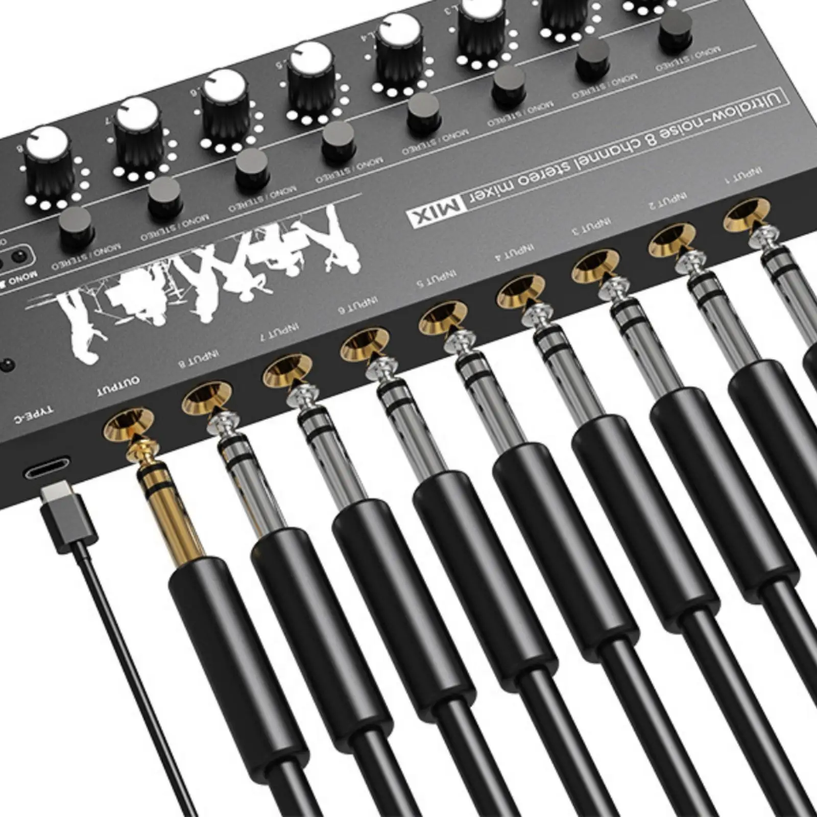 8-Channel Audio Mixer USB-powered Stereo Audio Mixer Compact for Streamers, Artists, Live Broadcasting, Home Production, Desktop
