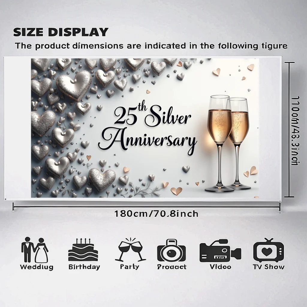 Hintergrund zum 25. Hochzeitstag, Herzdekoration, Partyzubehör, Banner, romantische Feier, Veranstaltung, Hintergrund, Foto-Requisiten