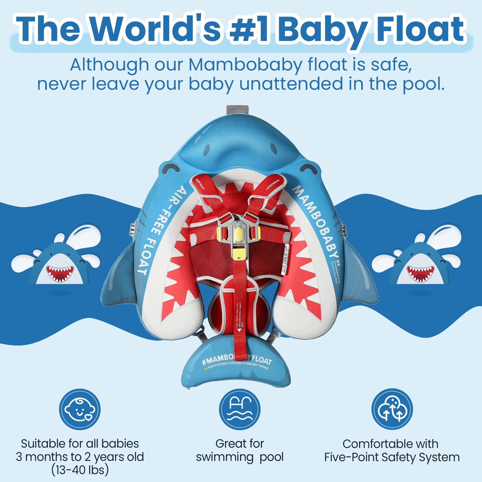 Mambobaby Float Safe Solid Core Globally Certified Safe with Canopy Baby Swim Ring Toddler Pool Float Infant Swimming Float