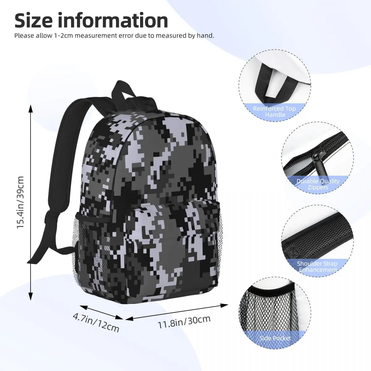Pixel Mosaic Camouflage Backpack Student Boys Girls BookBag Men Women School Bag Laptop Shoulder Bags