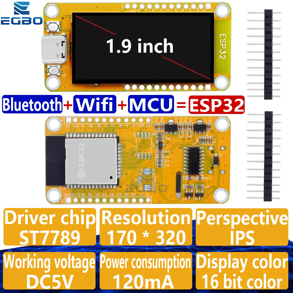 

1.9 inch ESP32-D0WD-V3-Wroom with LVGL development board WiFi+Bluetooth 170 * 320 display screen TFT module for arduino