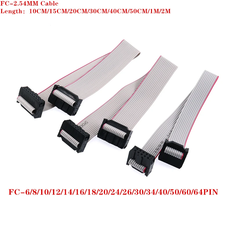 2.54MM Pitch FC-6P/8/10/12/16/20/26/40/50/64 PIN JTAG ISP DOWNLOAD Cable Gray Flat Ribbon Data FOR DC3 IDC BOX HEADER