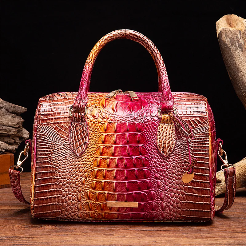 Crocodile Pattern Handbag Ombre Leather Women\'s Bag Large Capacity Shoulder Crossbody Bag Classic Style Satchel Purse