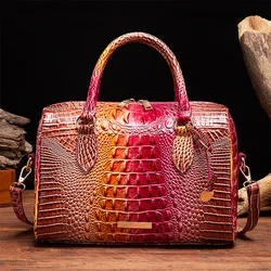 Crocodile Pattern Handbag Ombre Leather Women's Bag Large Capacity Shoulder Crossbody Bag Classic Style Satchel Purse