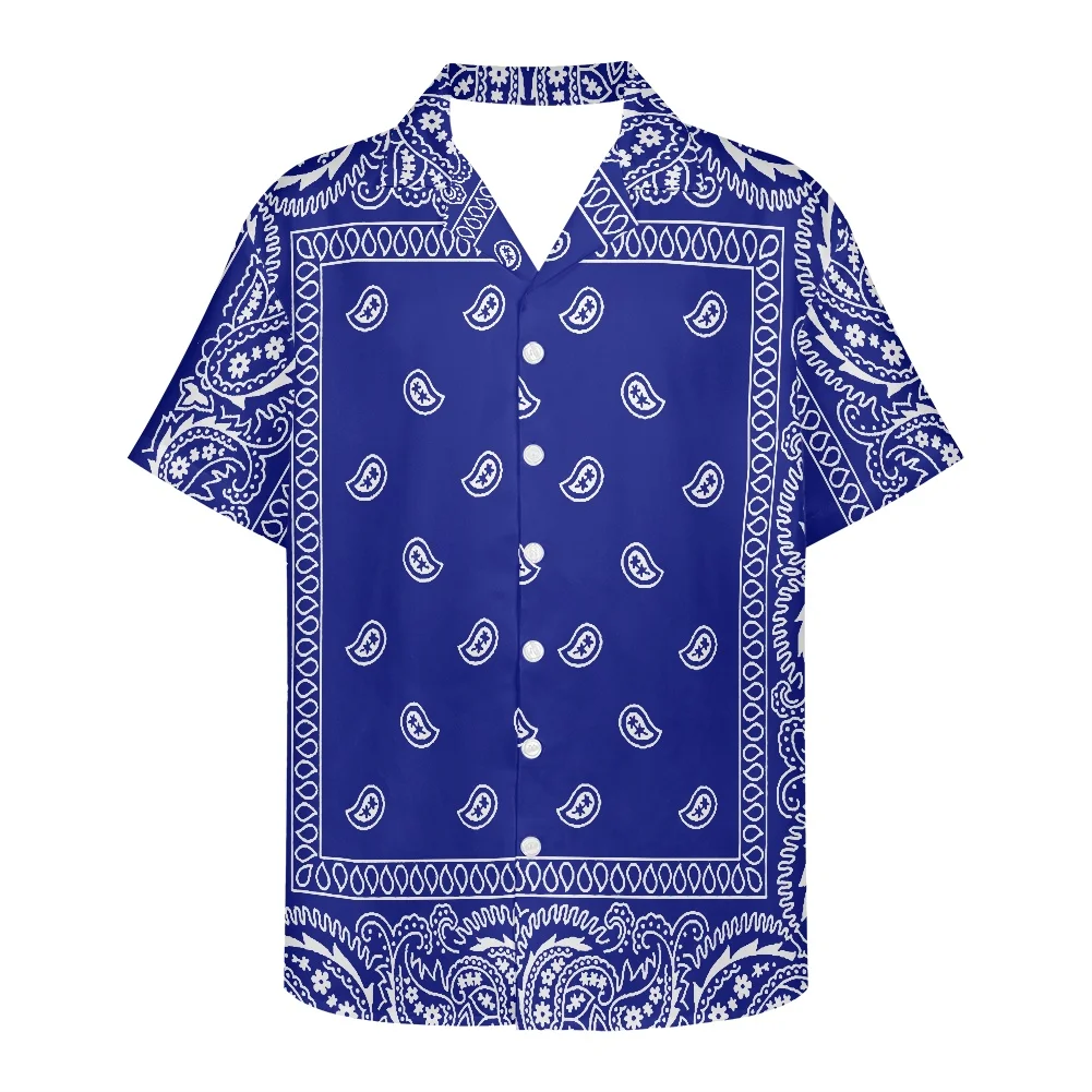 HYCOOL Paisley Print Royal Blue Oversized Button Up Shirt Polynesian Tribal Clothing Casual Shirt For Men Aloha Beach Wear 2022