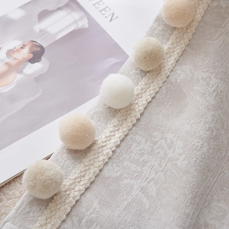 Macaron three color pom pom curtain lace accessory for room decoration handmade curtain top tassels and fringes