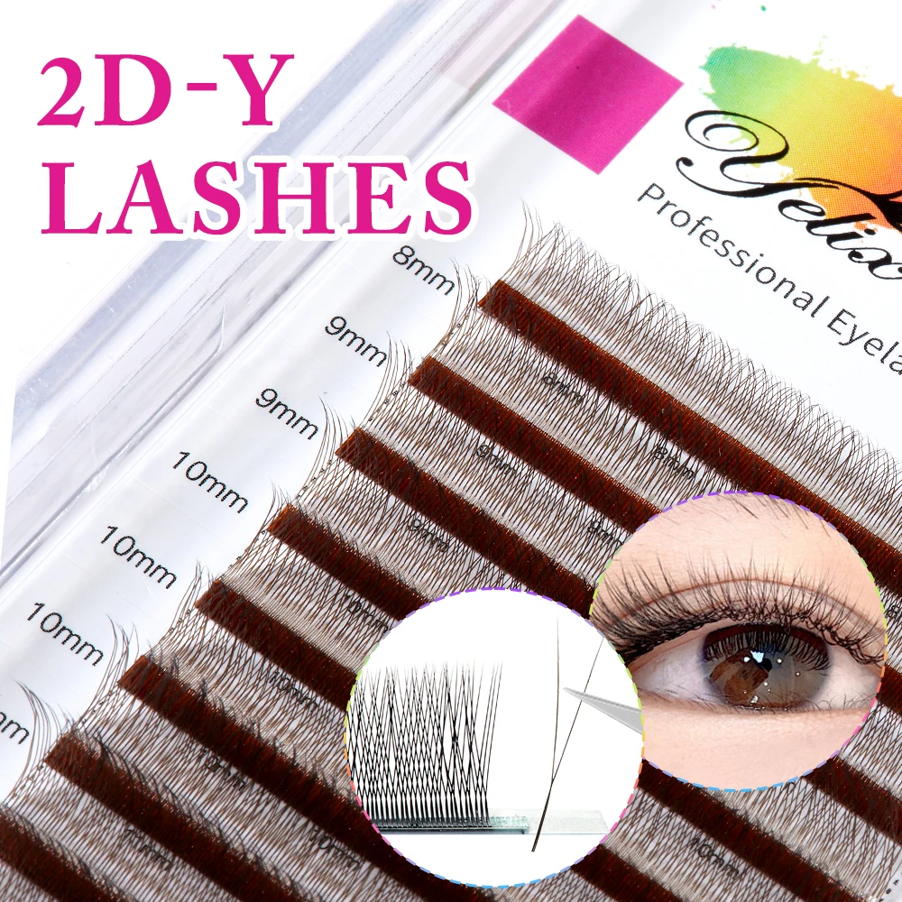 Yelix Auto Fans 2D Y Eyelash Extensions Dark Brown Premium Individual False Lashes Professional Lash Extension