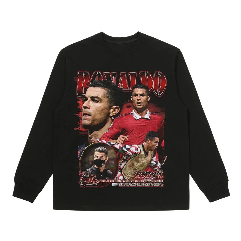 2024 Autumn Winter European and American Fashion Football Star Printed American Hoodie Pure Cotton Male Messi C Ronema Haaland