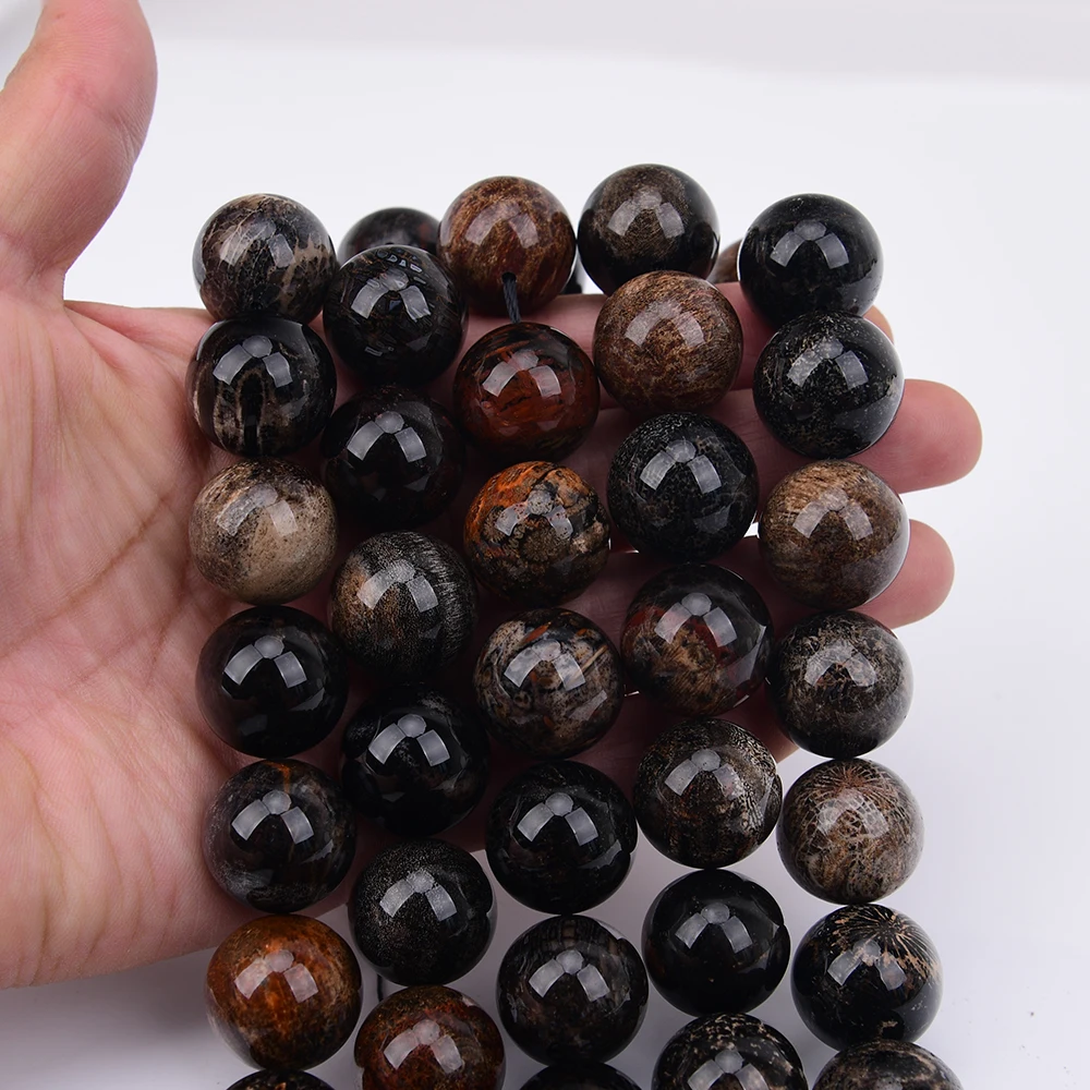 APDGG 20mm Natural Mix Black Chrysanthemum Stone Coral Jade Smooth Round Loose Beads 15.2'' Jewelry Making DIY