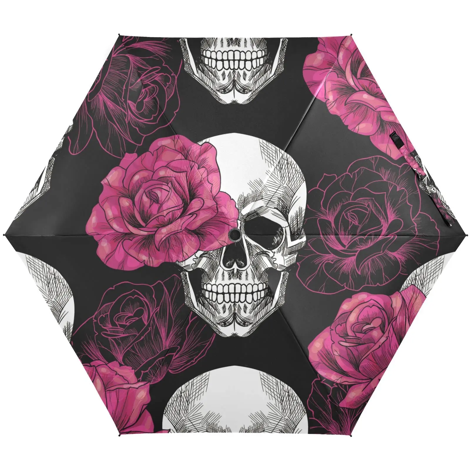 Sugar Skull Umbrellas Day of The Dead Skeleton Bone Windproof Folding Travel Umbrella Collapsible Portable Umbrella for Teens