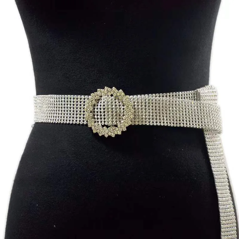 Fashion Ladies Full Rhinestone Luxury Belt Super Flash Decorative Jeans Dress Ins Belt Versatile Inlaid Diamond Pvc Waistband