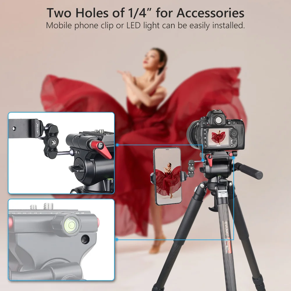 Tripod Video Fluide Pan Ball Head 1/4 and 3/8 inches Screw Quick Release Plate Panoramic Ballhead Tripod Monopod for Camera V3L