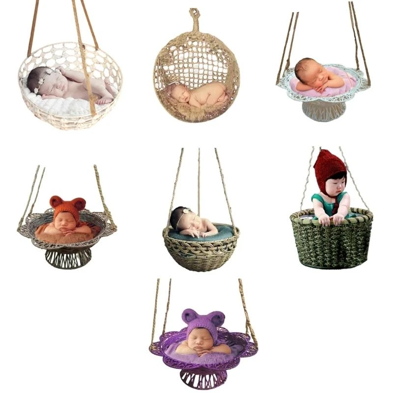 Rattan Basket Woven Baby Posing Background Hanging Basket for Infant Photoshoots 15UB