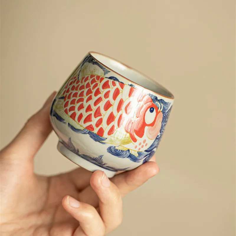 1 Pc Chinese Tradition Ceramic Tea Cup Handmade Fish Teacup Household Tea Bowl Master Cup Beauty Personal Tea Set Accessories