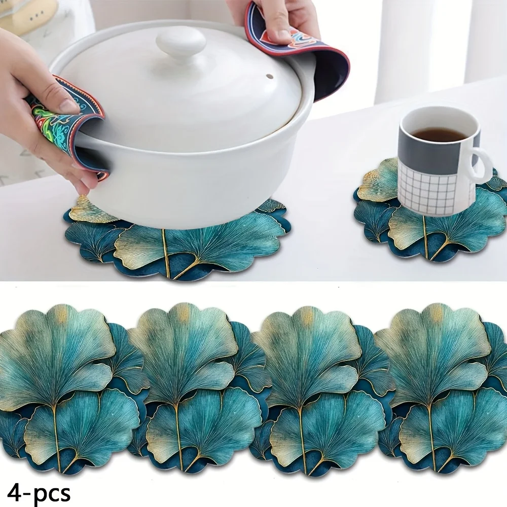 6Pcs 2D Flat Ginkgo Leaf Pattern Wooden Coasters Coffee Shop Furniture Decoration Gift Desktop Protection Heat Insulation Mat