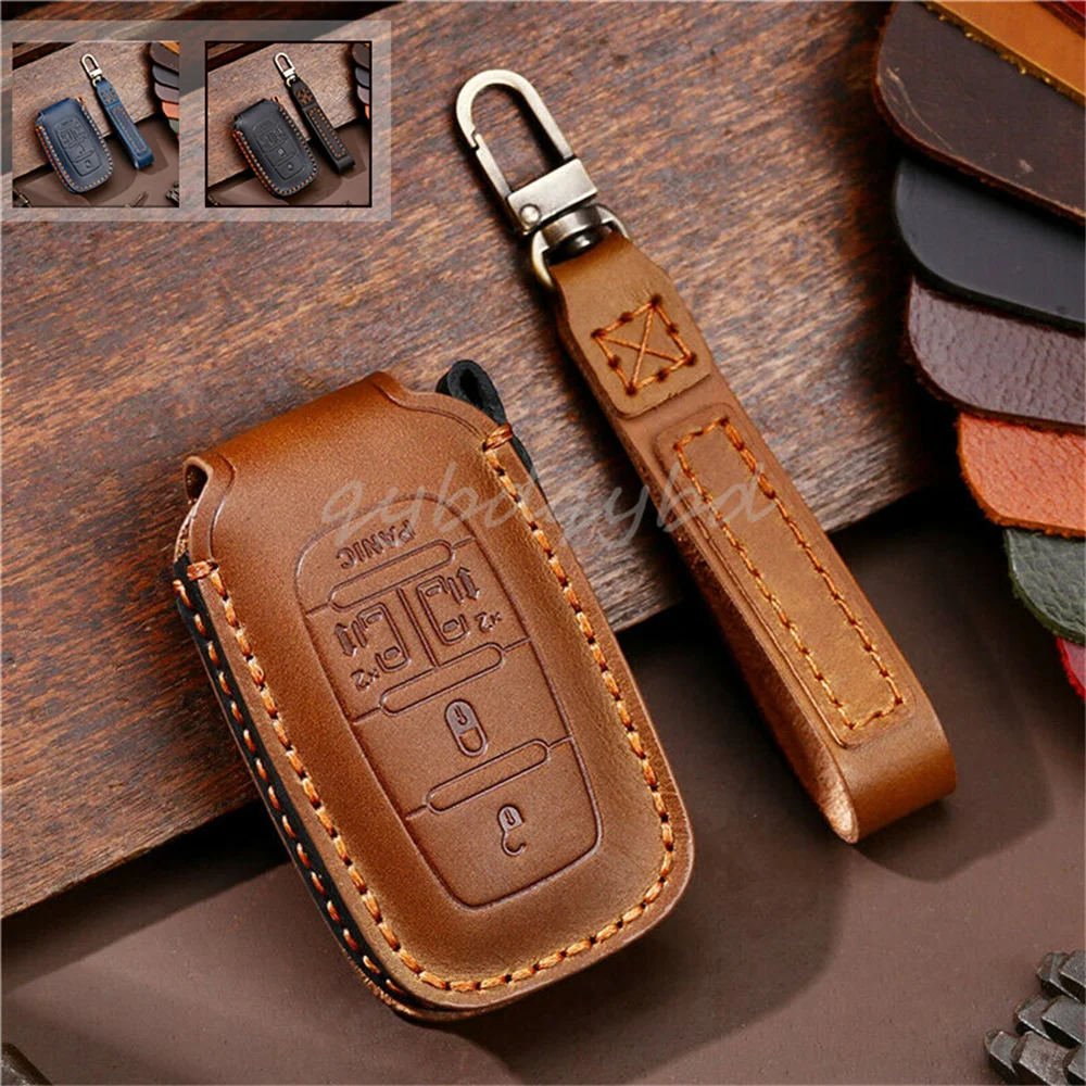 Leather Remote Key Cover Case Shell Skin Protector Bag For Chrysler Pacifica 2017-up 5 Buttons FOB Accessories Styling