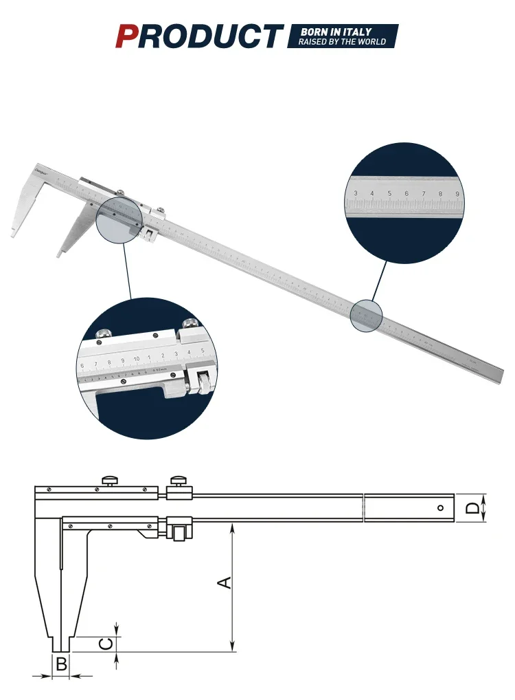 

Dasqua Stainless Steel 0-2000 mm Heavy Duty Vernier Caliper 80'' Inch Caliper Vernier Large Size With Long Jaw 200mm LB