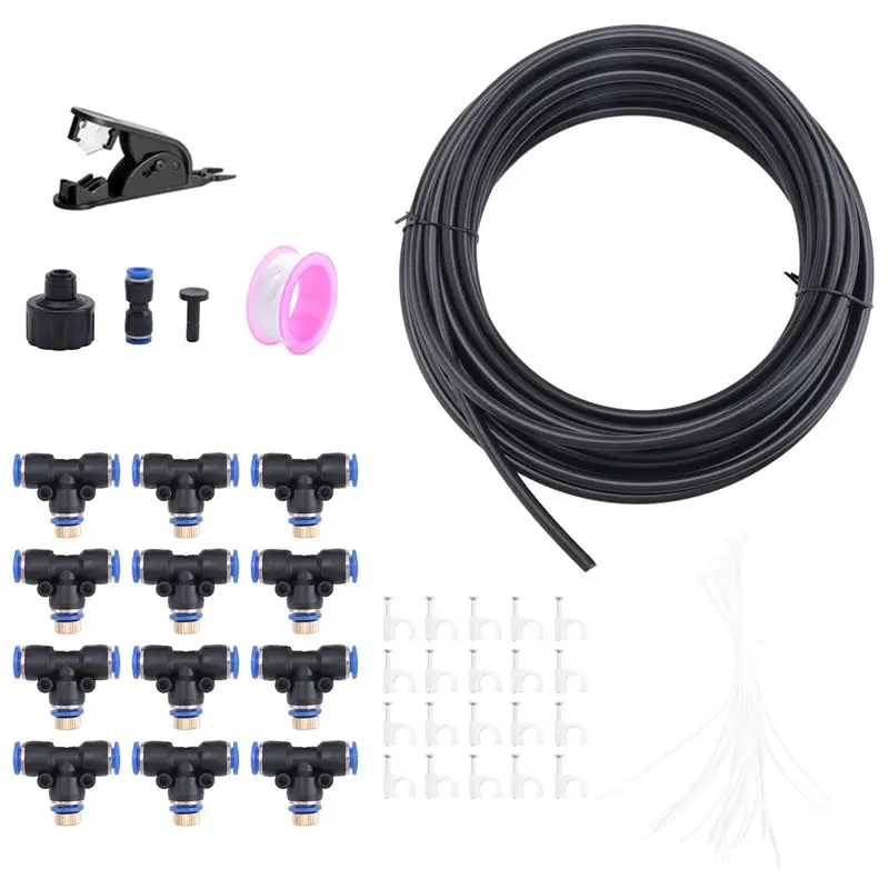 

A67P-Misting System DIY 33 FT(10M) Misting Line +12Brass Mist Nozzles For Patio Waterpark Garden Trampoline