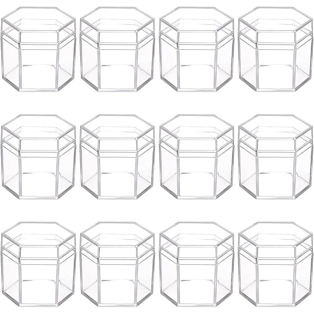 21Pack Clear Acrylic Boxes Hexagon Small Plastic Bead Storage Containers(5.6x5cm) for Gifts Weddings Party Favors Treats Candies