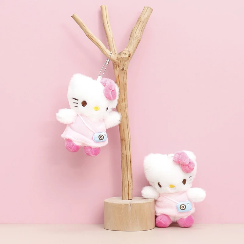 12cm Sanrio Kawaii Hello Kitty Plush Doll Stuffed Anime Doll Keychain Bag Pendant Earphone Charms Car Key Holder Accessories