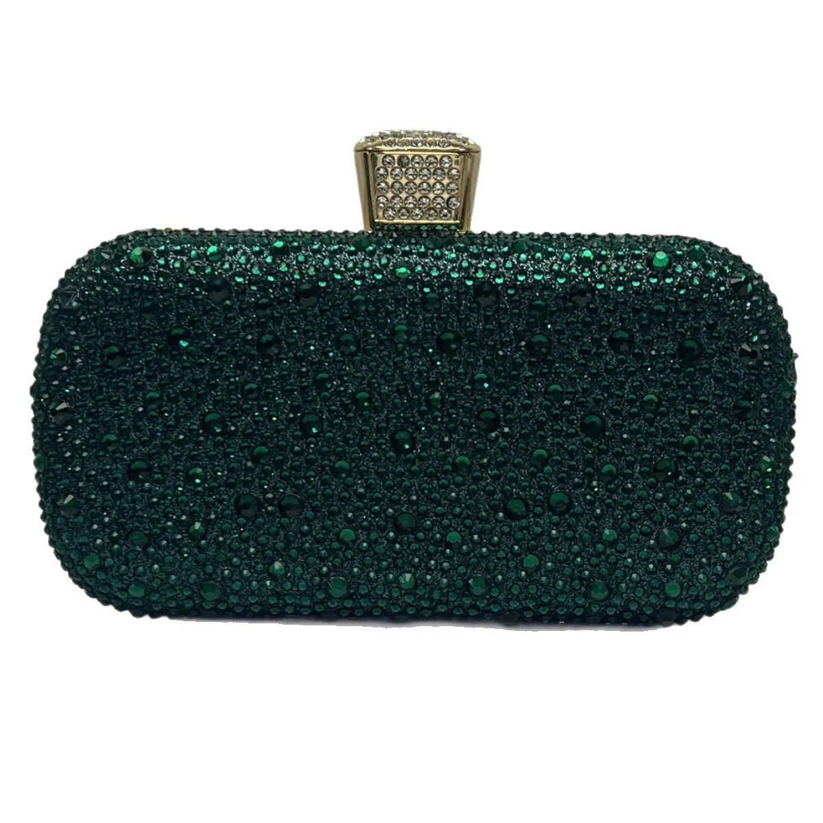 Deep Emerald Mixed Size Dense Green Rhinestone Long Lock Clutch Luxury Low-key High-end Evening Purse For Mature Women Wedding