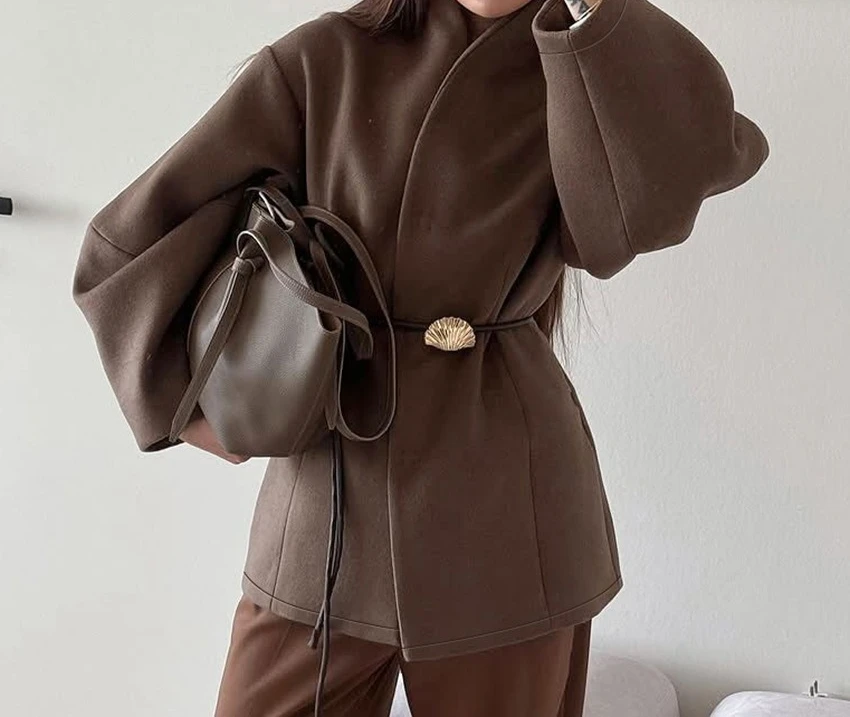 Autumn and Winter New High-end Collection Waist Woolen Coat, Women's Design Sense, Temperament and Fashion 2025